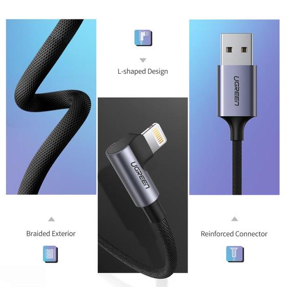 UGREEN Angled Lightning To USB 2.0 A Male Cable (90? Angle) 1M (Black) 2 1Connect Ltd - Bringing IT and Communications Together