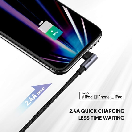 UGREEN Angled Lightning To USB 2.0 A Male Cable (90? Angle) 1M (Black) 4 1Connect Ltd - Bringing IT and Communications Together