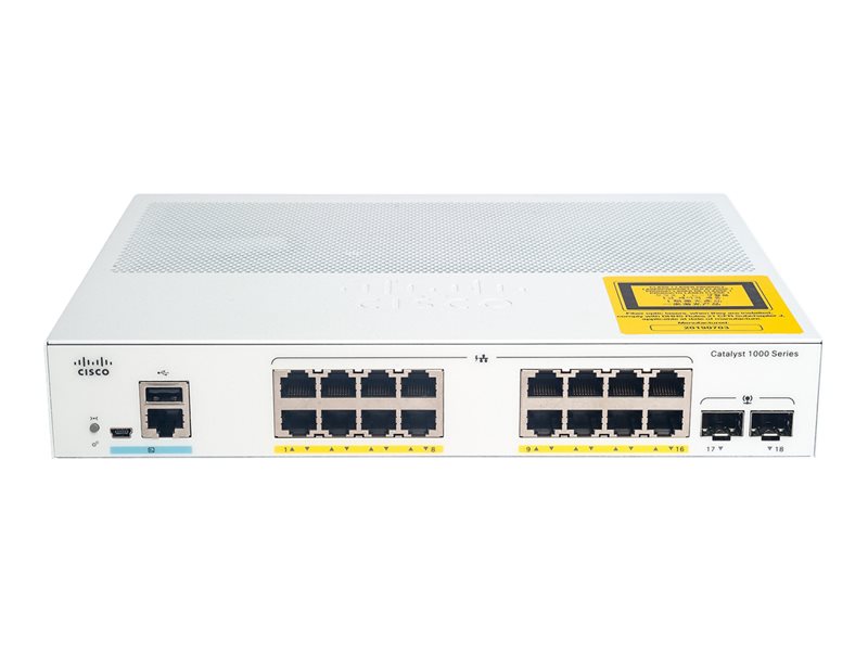 Cisco Catalyst 1000-16P-2G-L - Switch - Managed - 16 x 10/100/1000 (PoE+) + 2 x Gigabit SFP (uplink) - rack-mountable - PoE+ (120 W) 1 1Connect Ltd - Bringing IT and Communications Together