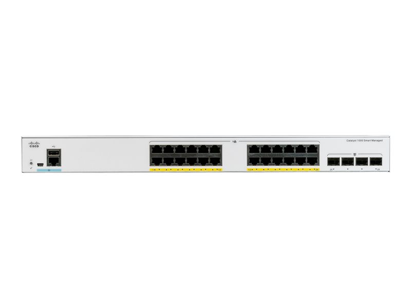 Cisco Catalyst 1000-24P-4G-L - Switch - Managed - 24 x 10/100/1000 (PoE+) + 4 x Gigabit SFP (uplink) - rack-mountable - PoE+ (195 W) 1 1Connect Ltd - Bringing IT and Communications Together