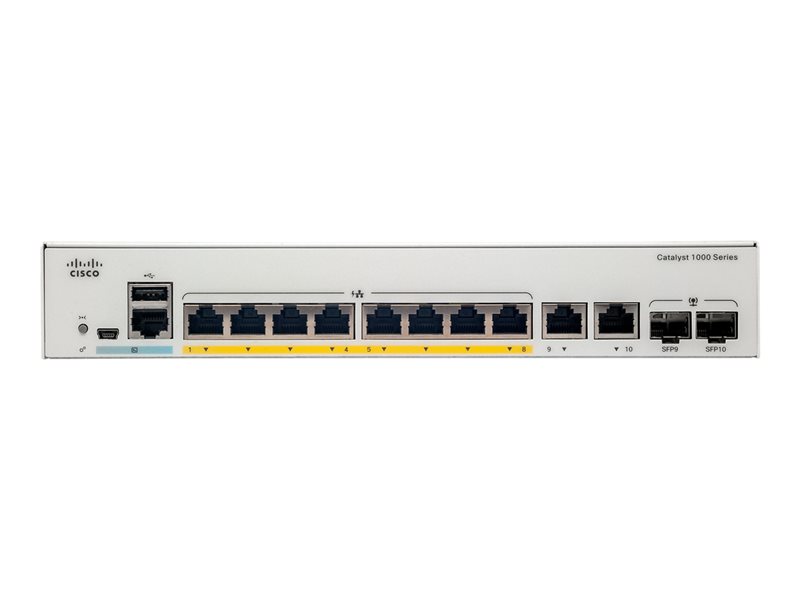 Cisco Catalyst 1000-8P-2G-L - Switch - Managed - 4 x 10/100/1000 (PoE+) + 4 x 10/100/1000 + 2 x combo Gigabit SFP (uplink) - rack-mountable - PoE+ (67 W) 1 1Connect Ltd - Bringing IT and Communications Together