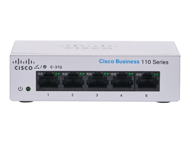 Cisco Business 110 Series 110-5T-D - Switch - unmanaged - 5 x 10/100/1000 - desktop, rack-mountable, wall-mountable - DC power 1 1Connect Ltd - Bringing IT and Communications Together