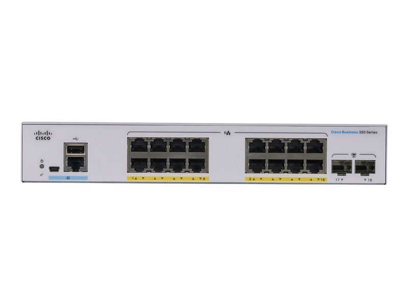 Cisco Business 350 Series 350-16FP-2G - Switch - L3 - Managed - 16 x 10/100/1000 (PoE+) + 2 x Gigabit SFP - rack-mountable - PoE+ (240 W) 1 1Connect Ltd - Bringing IT and Communications Together