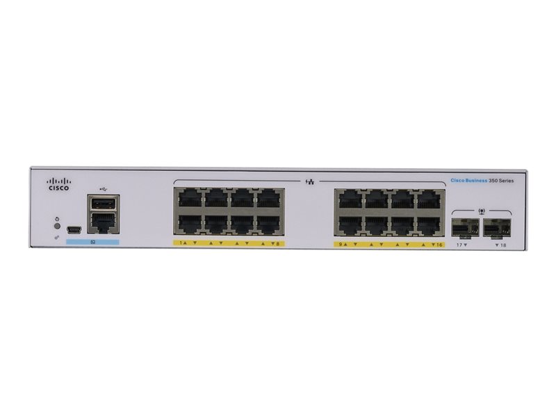 Cisco Business 350 Series 350-16P-E-2G - Switch - L3 - Managed - 16 x 10/100/1000 (PoE+) + 2 x Gigabit SFP - rack-mountable - PoE+ (120 W) 1 1Connect Ltd - Bringing IT and Communications Together