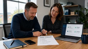 UK SME team reviewing a cyber readiness for small businesses checklist in a modern office