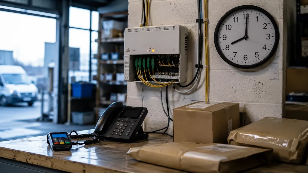 Business equipment waiting during a connectivity fault where repair time affects operations.
